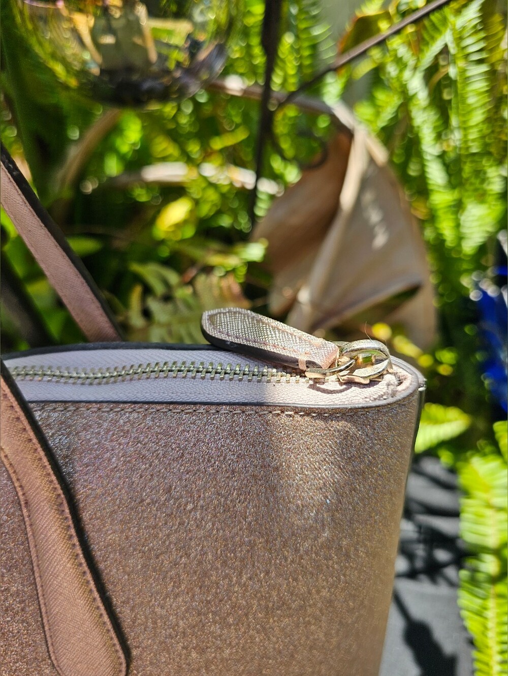 Kate Spade Shimmer Rose Gold Glitter Zip Top Tote Bag - Picture 6 of 12
